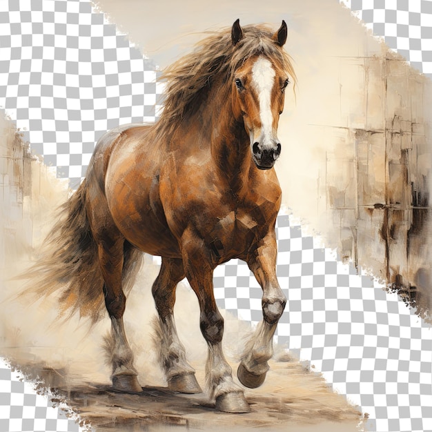 PSD Стоящая коричневая лошадь с белой маркировкой на лице на прозрачном фоне