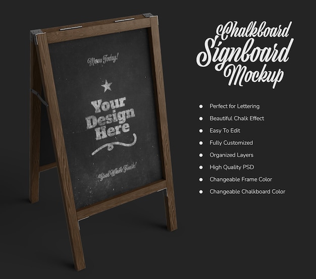 Standing coffee shop signboard with black chalkboard mockup