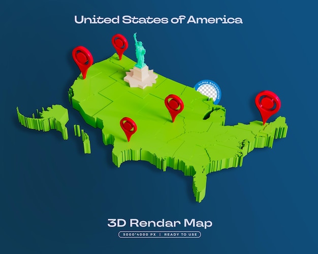 PSD stany zjednoczone ameryki mapa izolowana ilustracja renderowania 3d