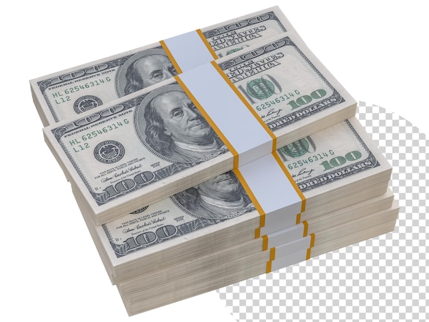 Stapel Amerikaanse papiergeld 3D Amerikaanse dollars contant honderd bankbiljetten Stapel van ons valuta geïsoleerd op witte achtergrond Creatieve bedrijfsfinanciering geld verdienen of sparen concept