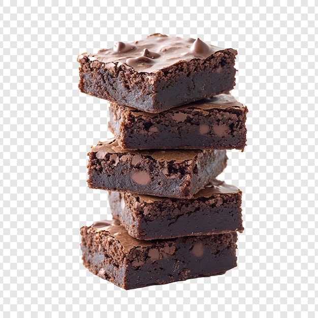Stapel brownies op een witte achtergrond.