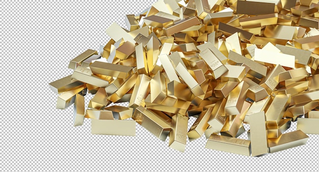 Stapel glanzende gouden staven op een doorzichtige achtergrond 3d