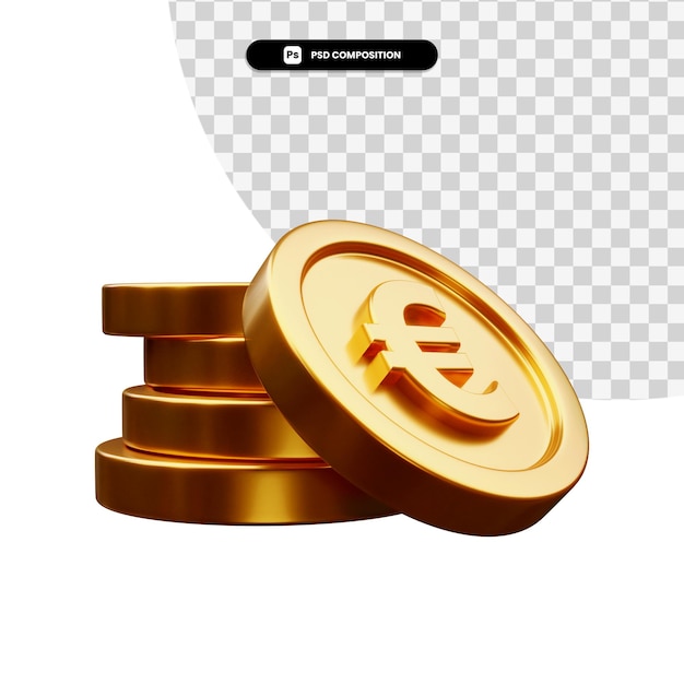 Stapel gouden munten in 3d-rendering geïsoleerd