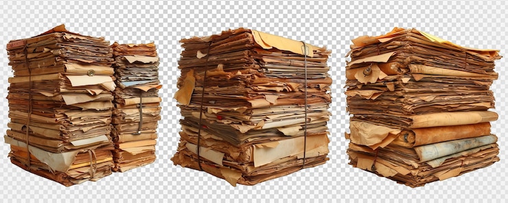 PSD stapel oude papieren documenten geïsoleerd op een doorzichtige achtergrond generatieve ai