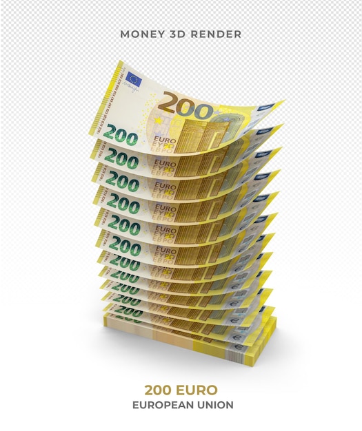 PSD stapel van 200 euro bankbiljetten geld 3d render
