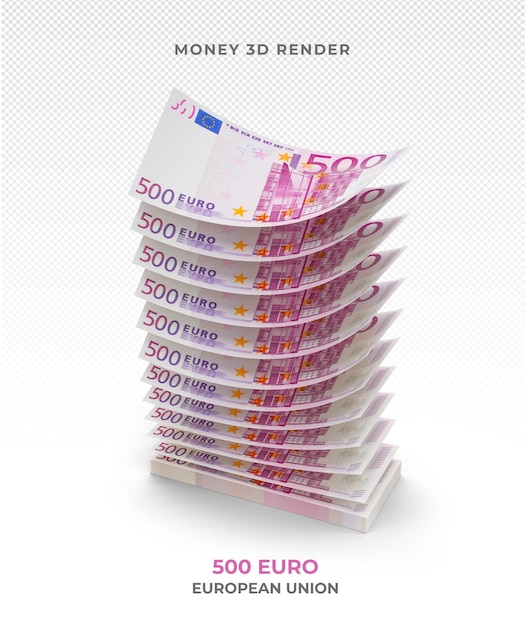 PSD stapel van 500 euro bankbiljetten geld 3d render