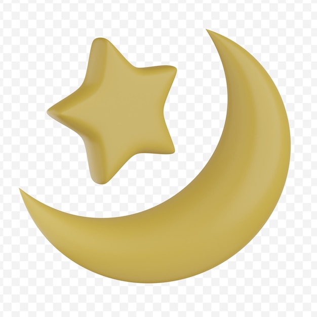 Star and crescent moon 3d illustration