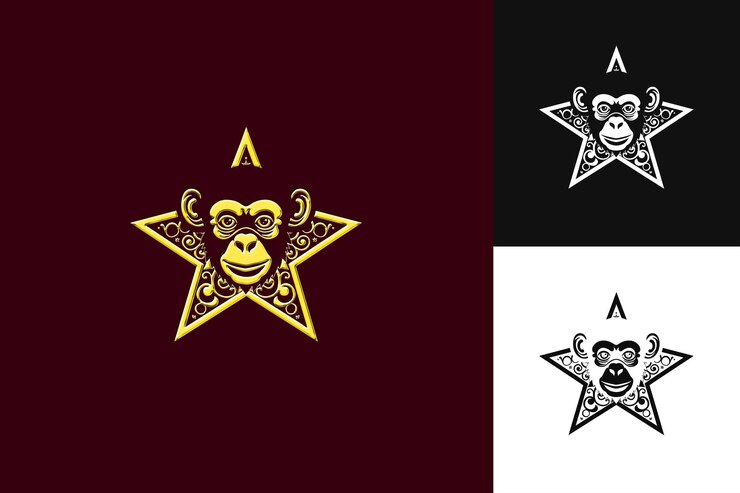 PSD star apple with monkey silhouette and minimalist design with creative illustration vector design