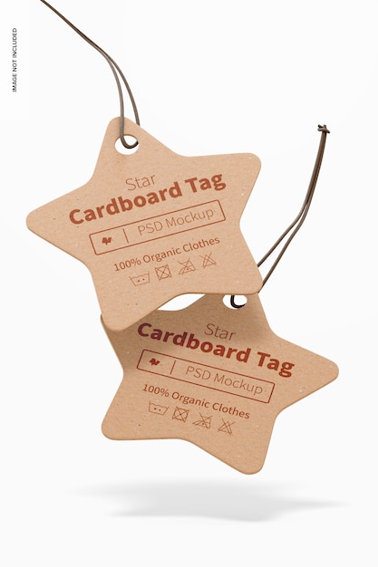 Star cardboard tag mockup, drijvend
