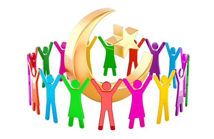 PSD star and crescent at the center of a maze way to islam 3d rendering on transparent background