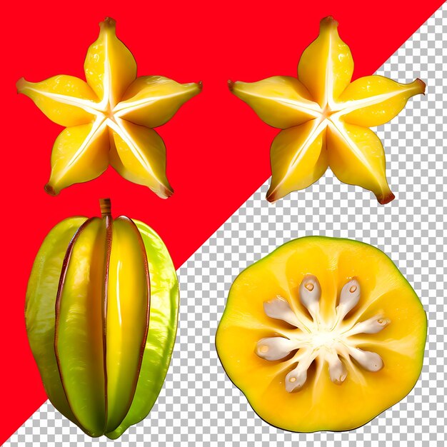 PSD star fruit sliced isolated on transparent background