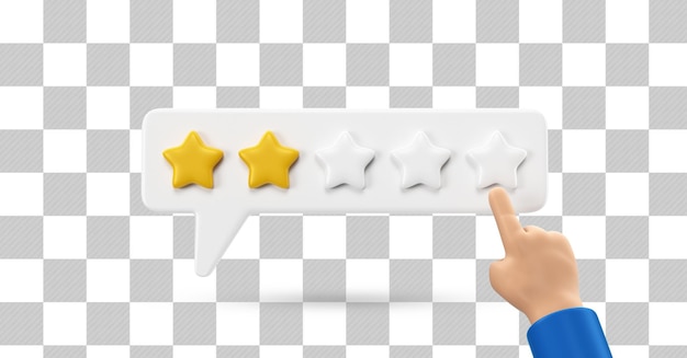 Star rating box met cartoon hand 3d render geïsoleerd