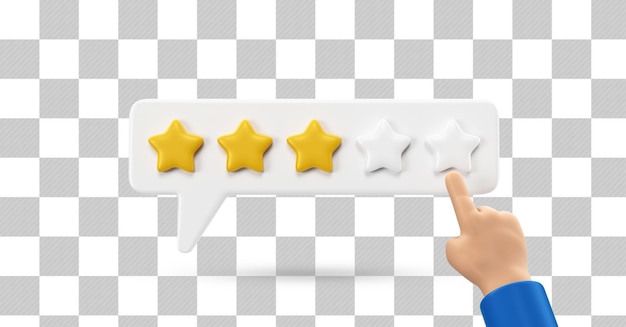 Star rating box with cartoon hand 3d render isolated