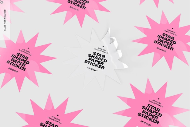 Star Shaped Paper Stickers Mockup, Mosaic