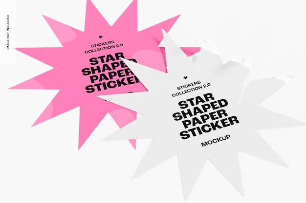 Star Shaped Paper Stickers Mockup, Stacked