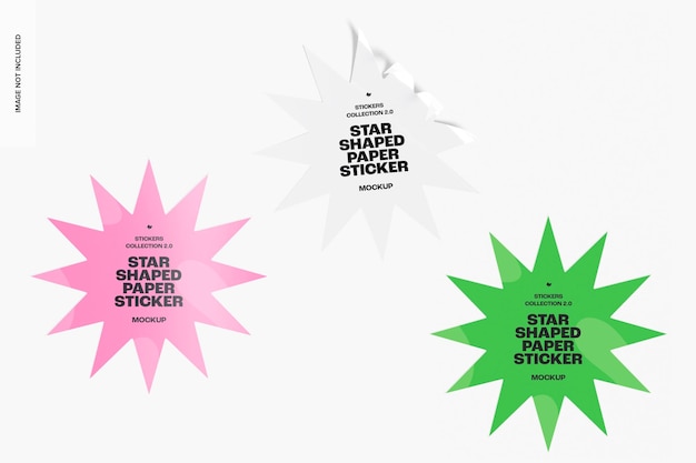 PSD star shaped paper stickers set mockup