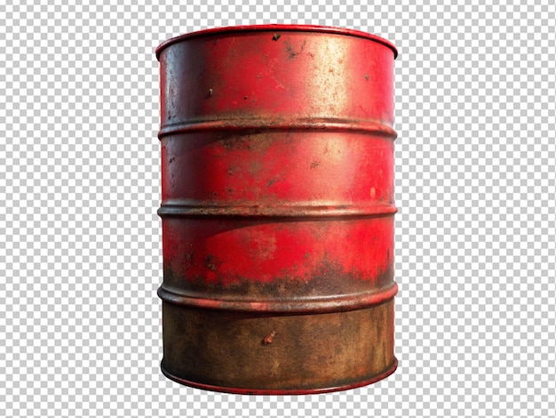 PSD stara czerwona, zardzewiała stalowa beczka z olejem.