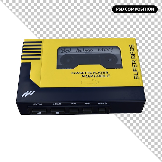 PSD stara kaseta magnetofonowa na białym tle 3d