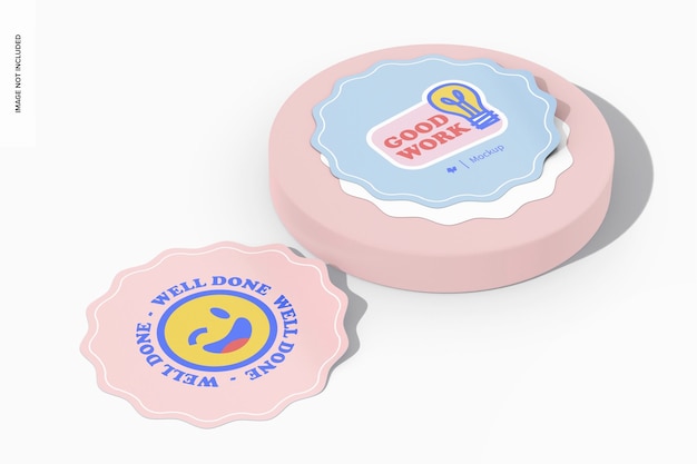 PSD starburst stickers mockup perspective