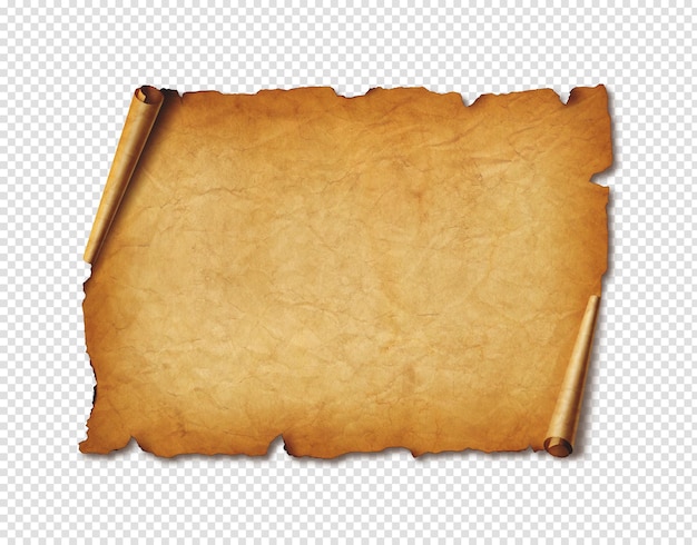 PSD stare średniowieczne arkusze papieru poziome przewijania pergaminu samodzielnie na białym tle z cienia