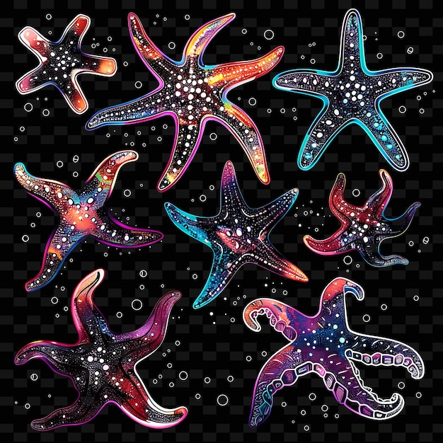 PSD starfish are shown on a black background