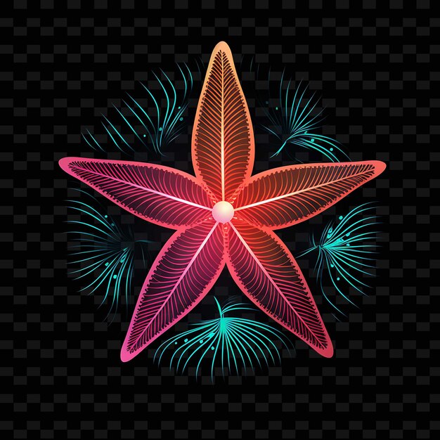 PSD starfish beachside paradise delicate neon lines sand dollar shape y2k neon light art collections