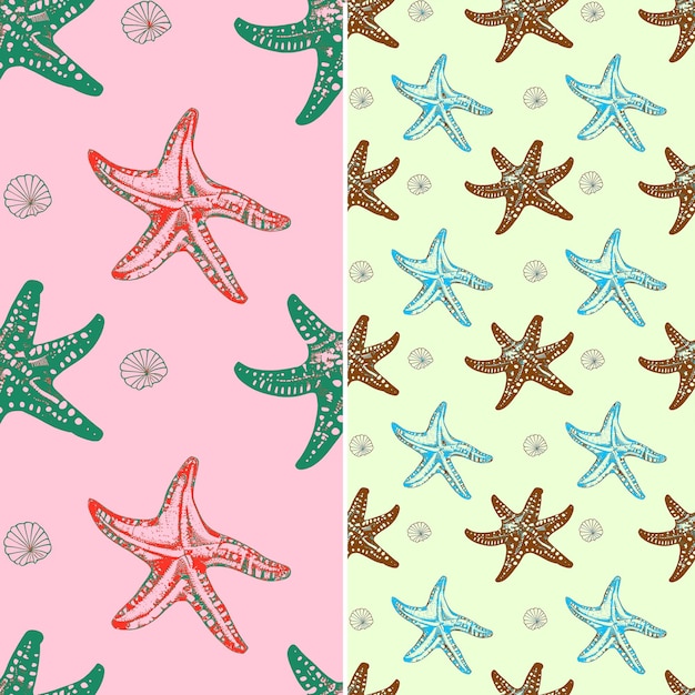 PSD starfish with seashell silhouette and beachy design with org psd seamless pattern collage art