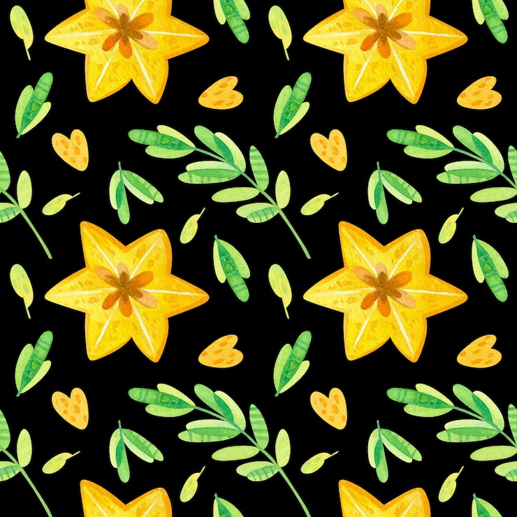 PSD starfruit and leaves illustration