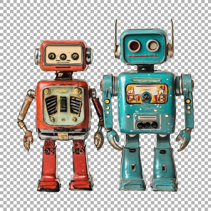 PSD starożytna zabawka z robotem na przezroczystym tle