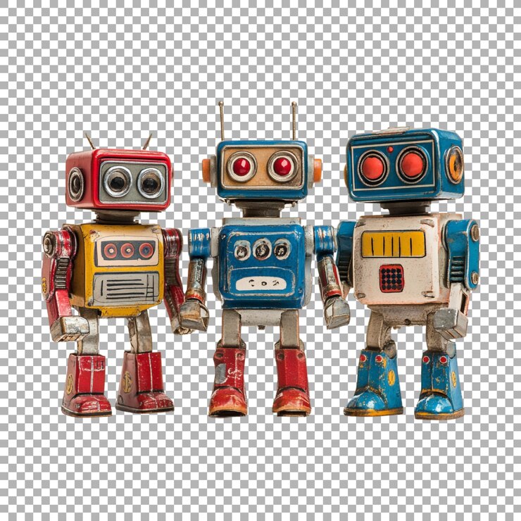 PSD starożytna zabawka z robotem na przezroczystym tle