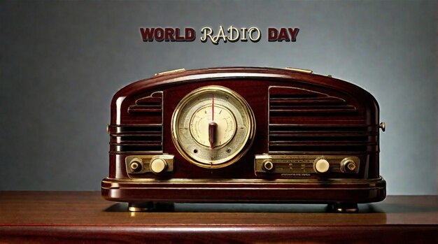 PSD starożytny zestaw radiowy renderowany w koncepcji 3d przez światowy dzień radio