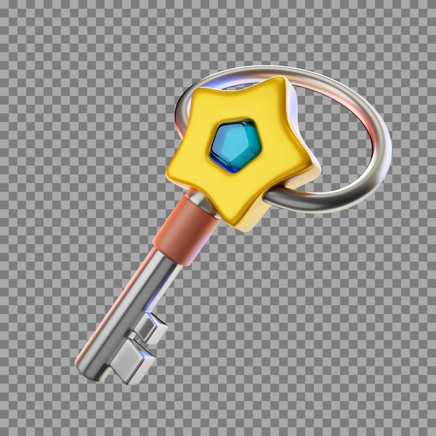 PSD Металлический ключ в форме звезды с кольцом для ключей в стилизованном 3d