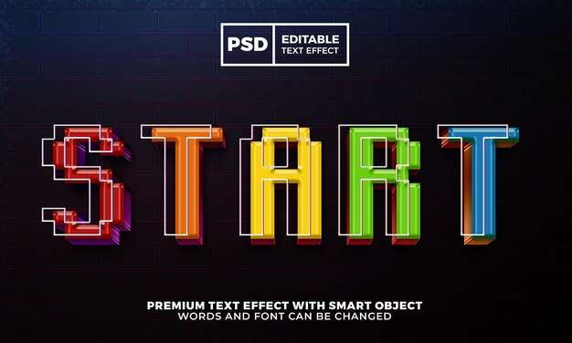 PSD start game pixel colorfull 3d editable text effect style