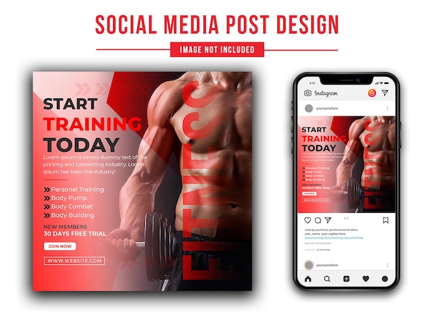 Start training today fitness personal training free members promotional social media post template