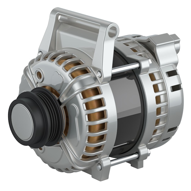 starter motor closeup 3d rendering isolated on transparent background