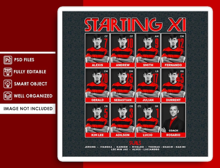 PSD starting eleven football match design template