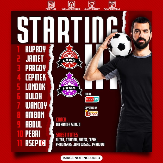 Starting eleven football social media post template