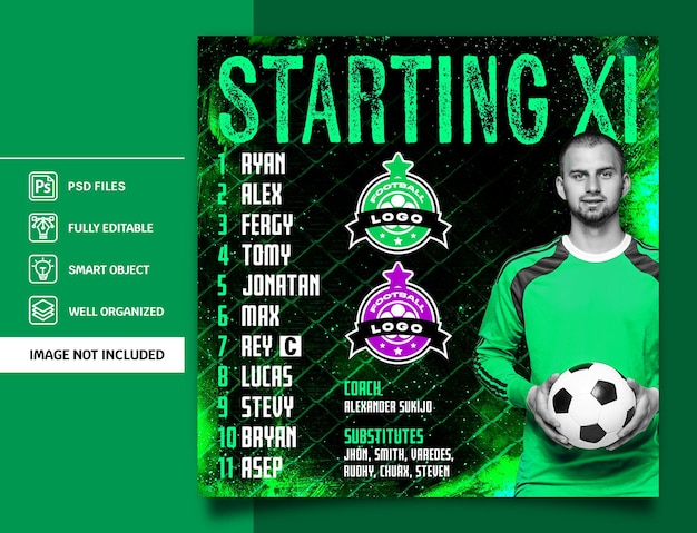 Starting eleven football sports poster template