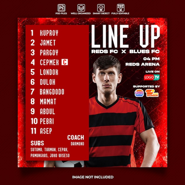 Starting line up football sport event flyer or social media template