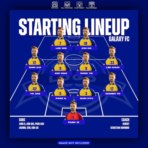 PSD lineup di partenza della partita di calcio social media instagram post design