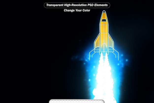 PSD 暗い背景のネオンスタイルの炎でロケットを打ち上げる