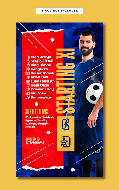 PSD starting xi football soccer instagram vertical banner template