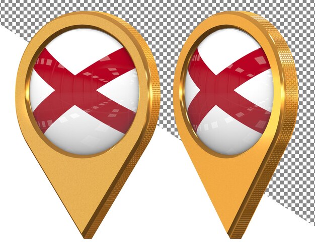 PSD bandiera dell'icona della posizione dello stato dell'alabama isolata con rendering 3d con angolazioni diverse