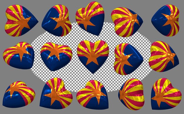 state of arizona 3d heart flag isolated different positions 3d rendering
