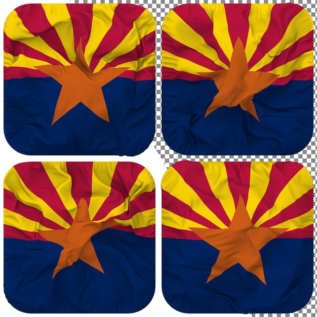 PSD state of arizona flag squire shape isolated different waving style bump texture 3d rendering