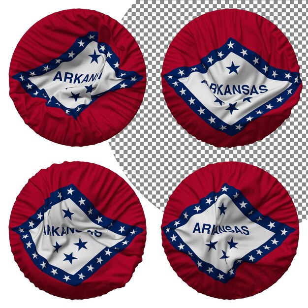 PSD state of arkansas flag round shape isolated different waving style bump texture 3d rendering