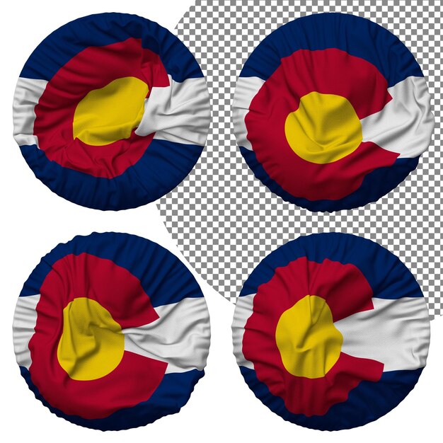 State of colorado flag round shape isolated different waving style bump texture 3d rendering