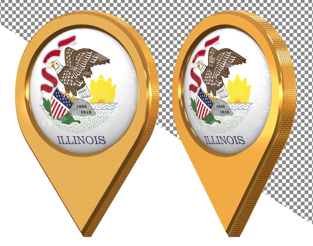 state of illinois location icon flag isolated with different angled 3d rendering