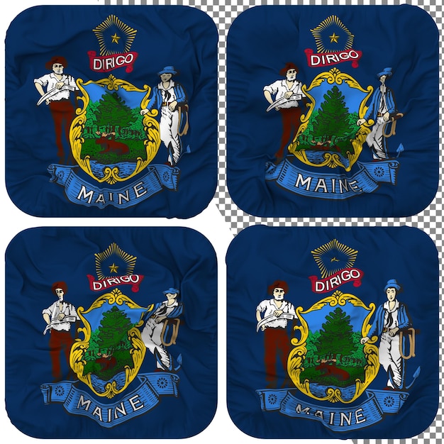 state of maine flag squire shape isolated different waving style bump texture 3d rendering