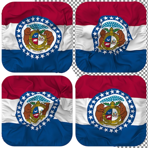 PSD state of missouri flag squire shape isolated different waving style bump texture 3d rendering